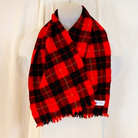 Red Tartan Plaid Vintage Wool Scarf - Picture 2 of 8